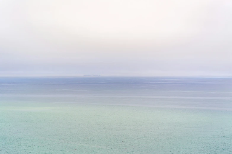 the horse is standing on top of the mountain and looks over the sea