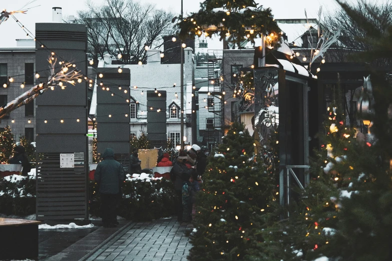 people are shopping at the christmas market