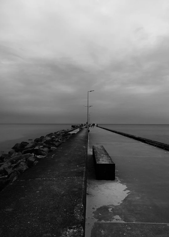 the pier is empty but still with lots of people