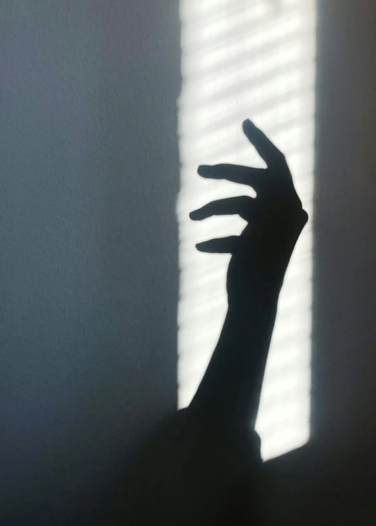 silhouette of hand on a wall with shadow