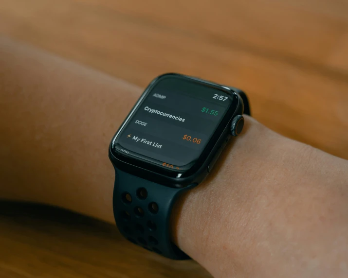 an iphone that is sitting on a wrist