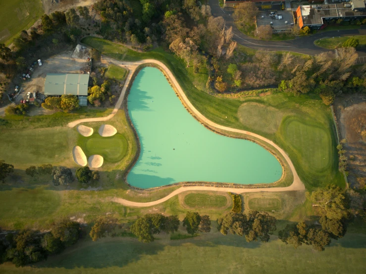 an aerial po with trees and a pool next to the house