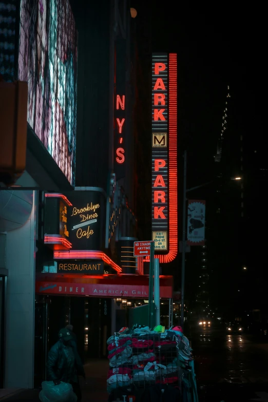 the neon city lights are shining brightly