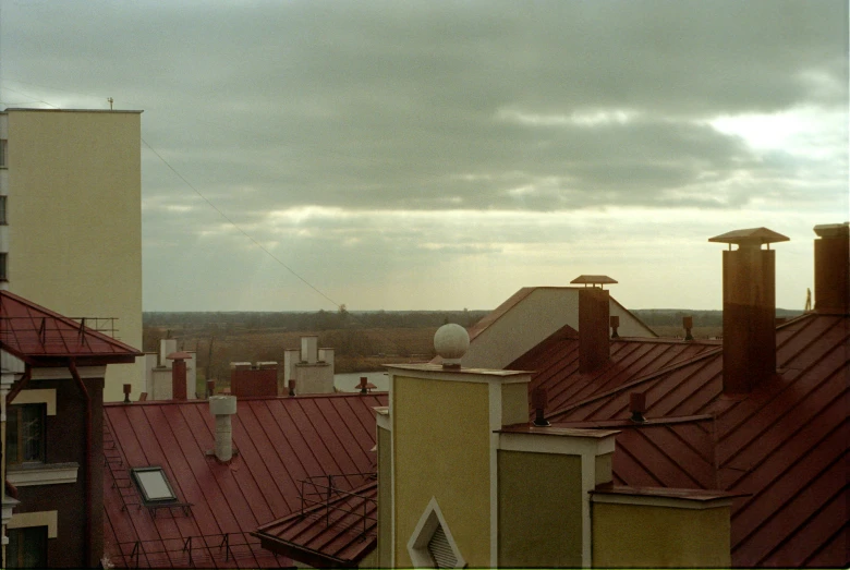 the view from above the roofs of buildings