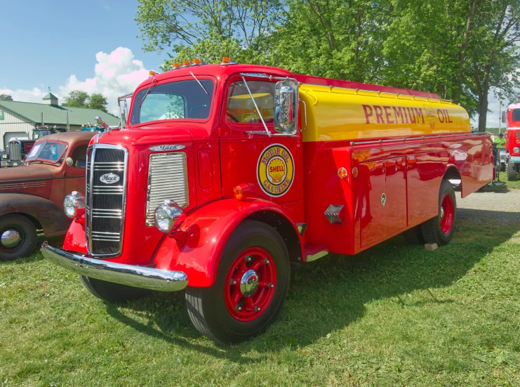 an old red fire truck is on display at the show