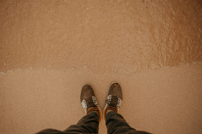 the top view of a man wearing brown shoes