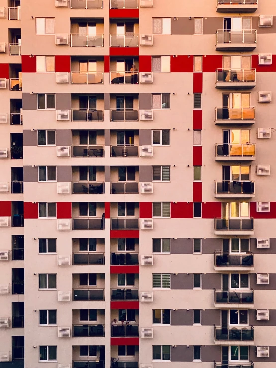 many windows are in a multi - colored building