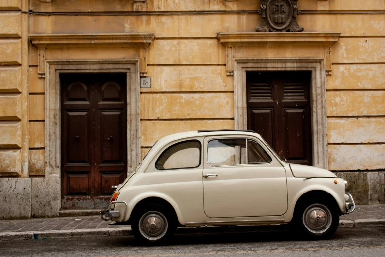 a car is parked in front of some building