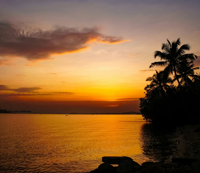 the sun setting over a calm sea