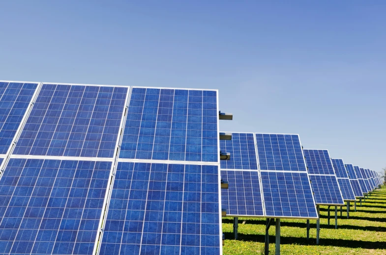 a po of a row of blue solar panels