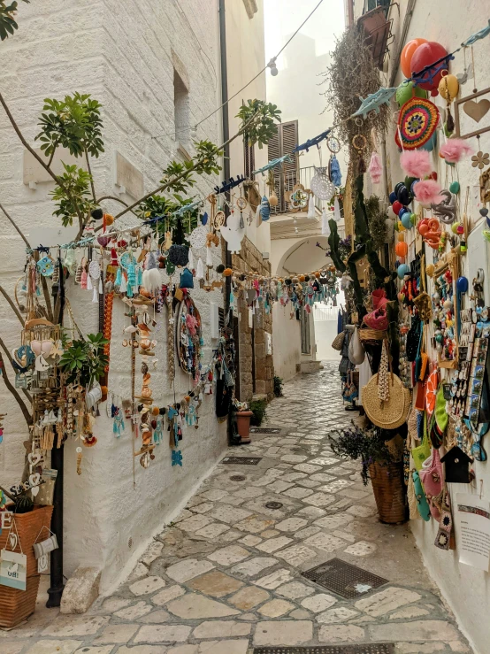 the walkway is full of souvenirs, and souvenirs are everywhere