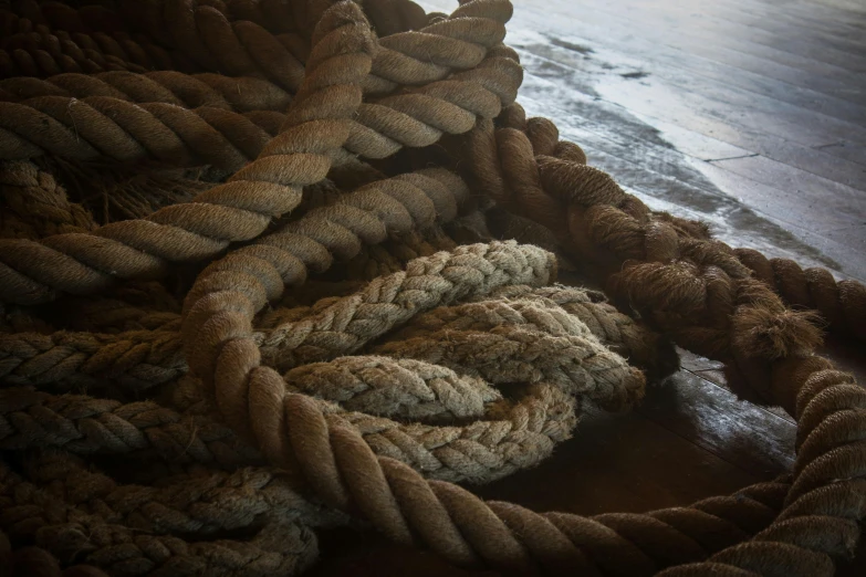 the rope is laying on top of the water