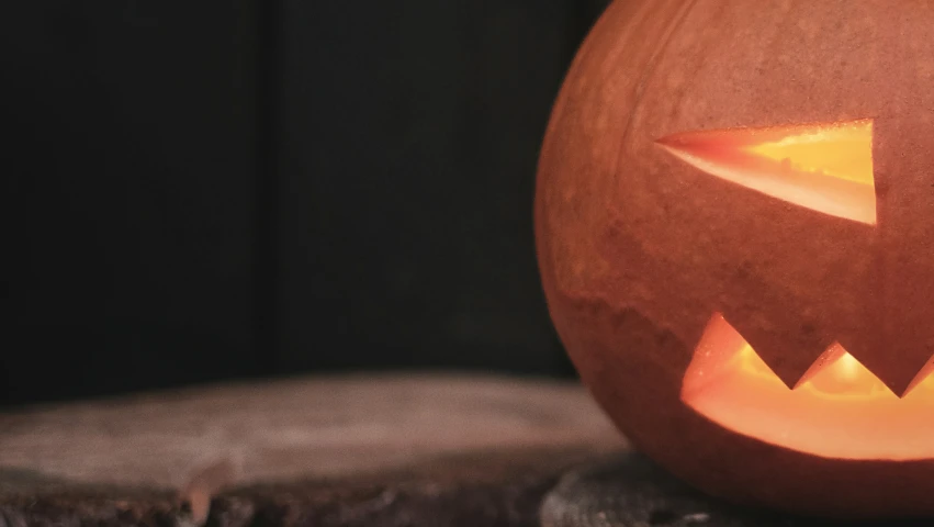 this carved pumpkin looks like it's about ready to strike