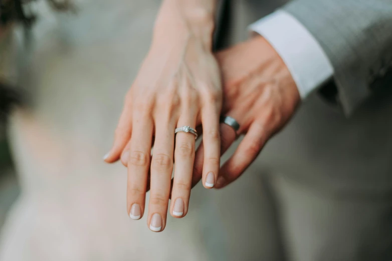 two people holding hands with wedding rings on their fingers