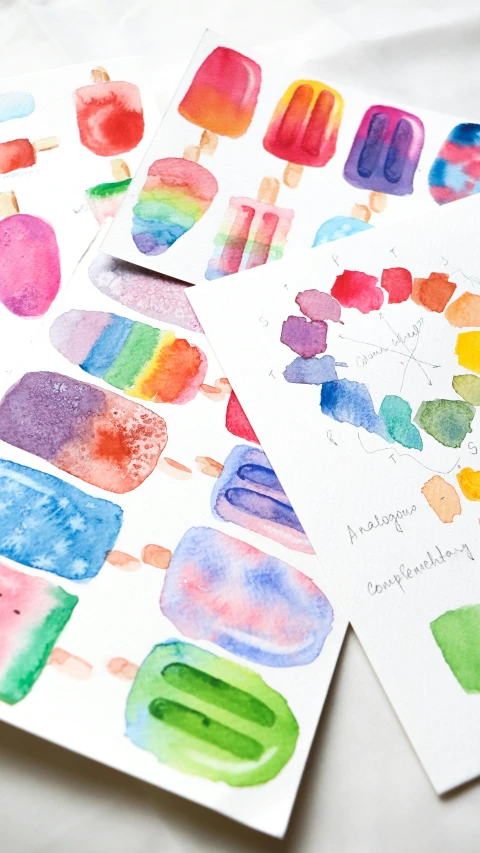 a bunch of watercolor paints on top of white paper