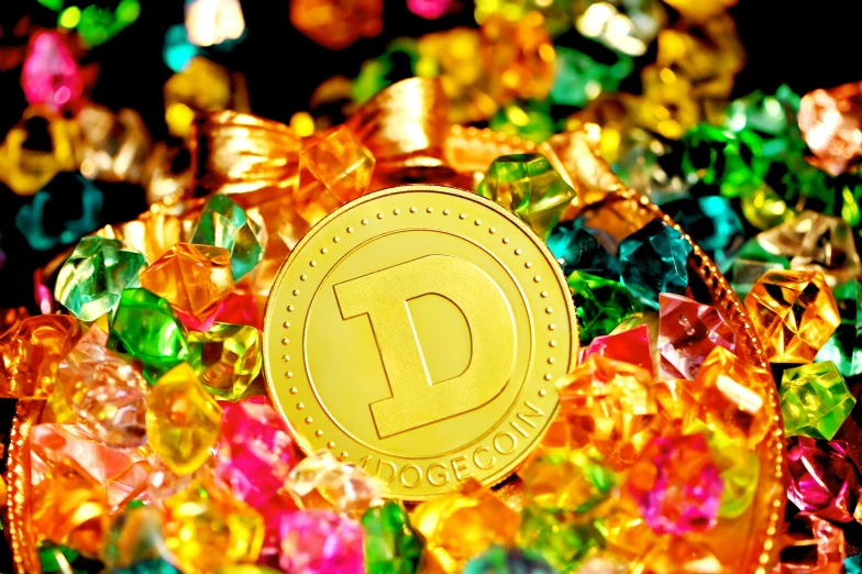 gold d is surrounded by colorful jewels and other beads