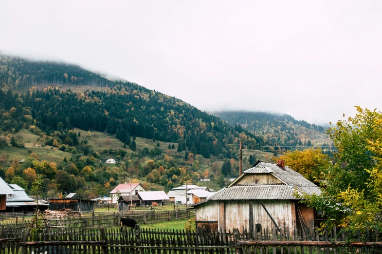 a small village is located near a mountain range