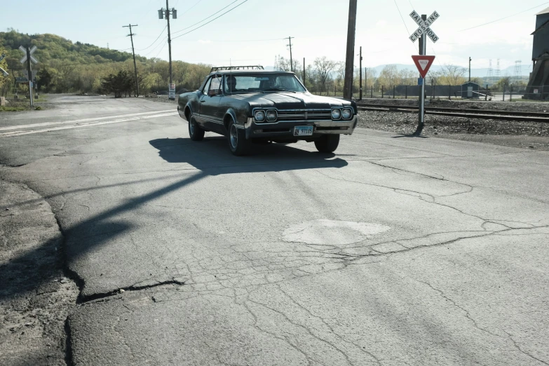 the pick up truck has been stopped on a street side