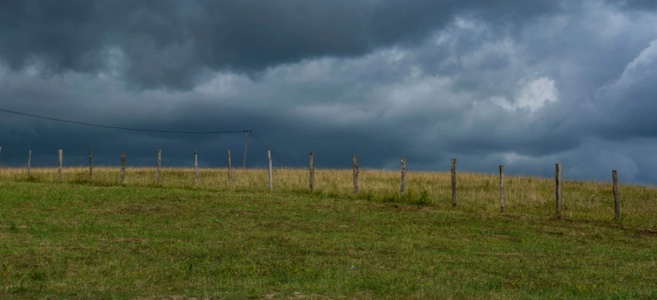 a fence and a sheep on the side of a hill