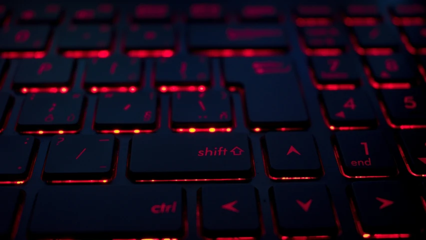 keyboard with red light and black background