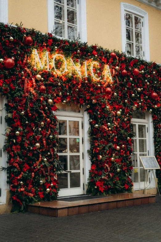 an outside decorated store with christmas decorations
