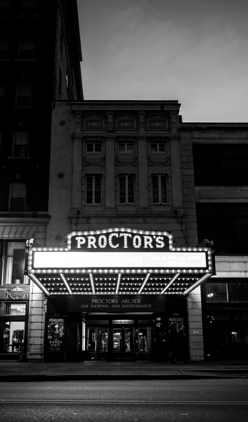 black and white po of the theatre marquee in downtown