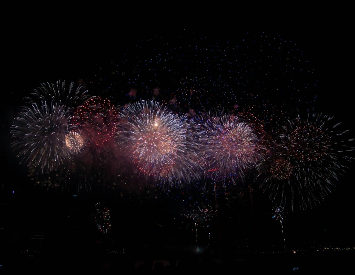 the bright fireworks shine brightly in the night sky