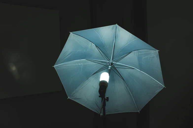 a close - up s of an illuminated blue umbrella