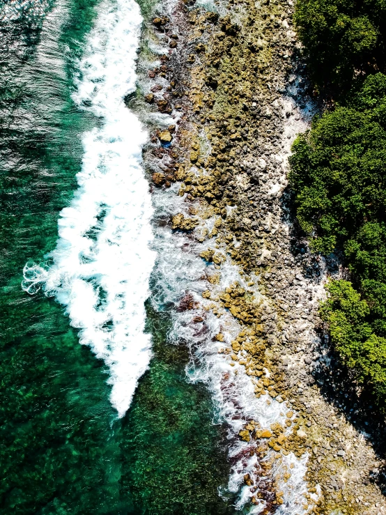 the view from a airplane looking at a body of water near a grassy hill