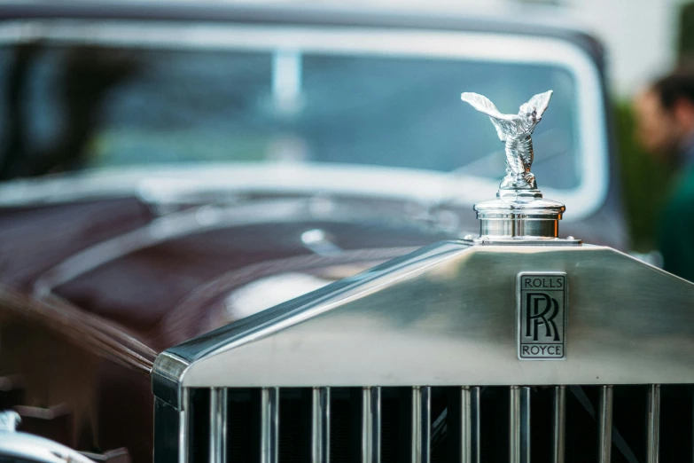 a close - up s of the front of a vintage automobile