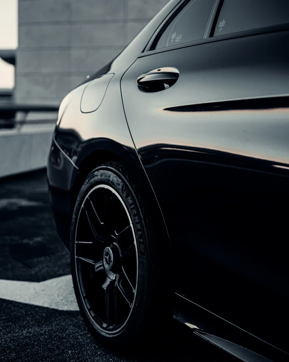 a close up view of a black car