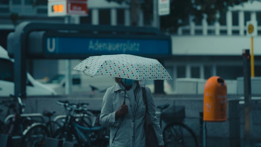 a person walking down the street with an umbrella