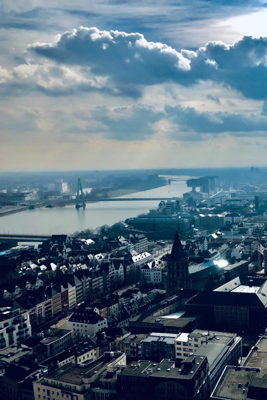 a view of a large body of water in a big city