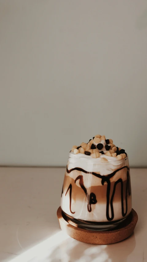 a dessert sitting on top of a wooden counter