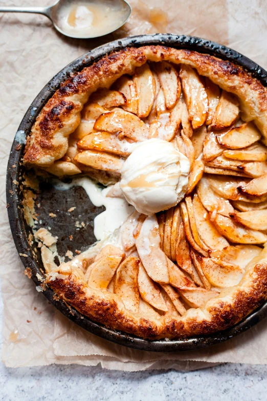 an apple pie is sitting on a table