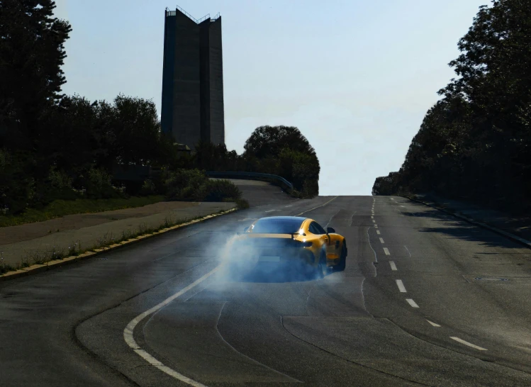 there is smoke in the middle of the road on this road