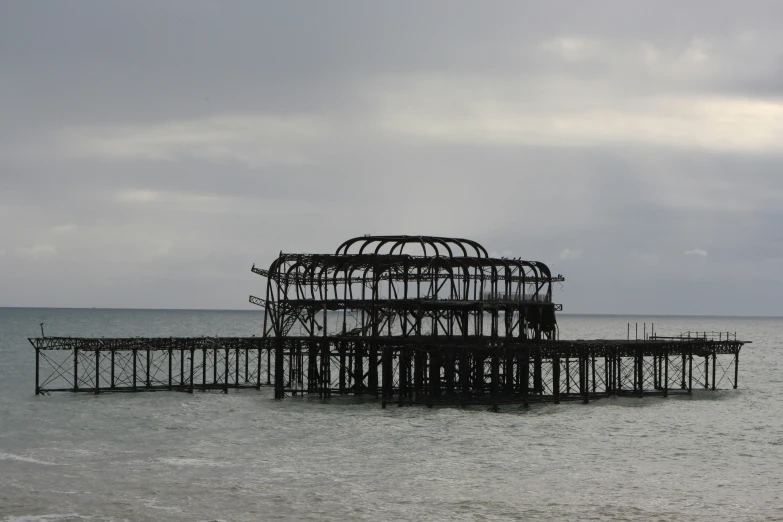 the wreck is standing on water