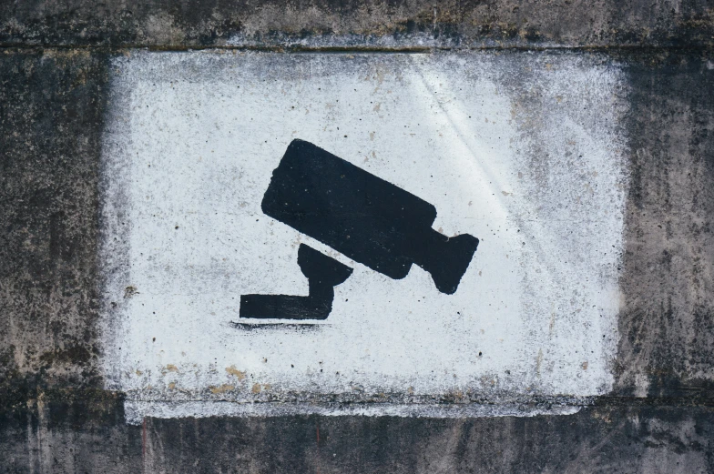 a black and white sign with a camera in it