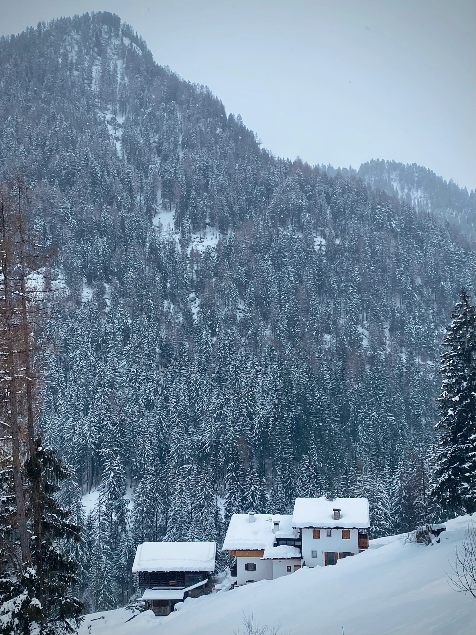 the view of a house with a mountain in the background