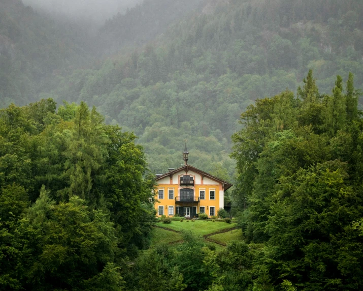 an image of house with green forest surrounding it