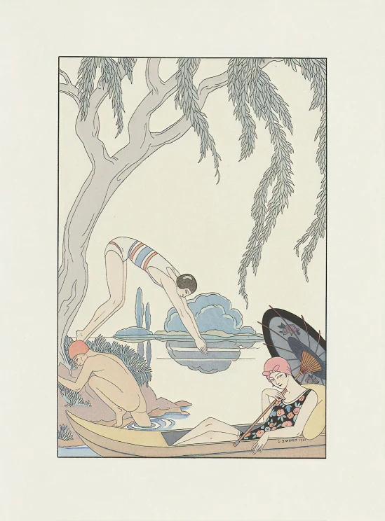 an oriental illustration is shown with trees