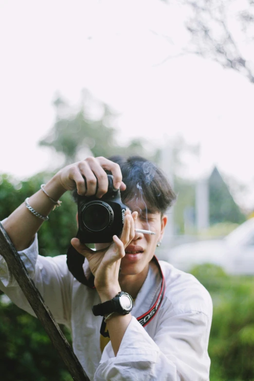 a young person takes a po with a camera