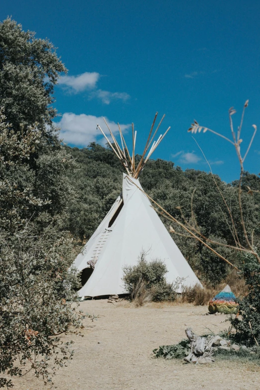 teepee standing in the middle of a field