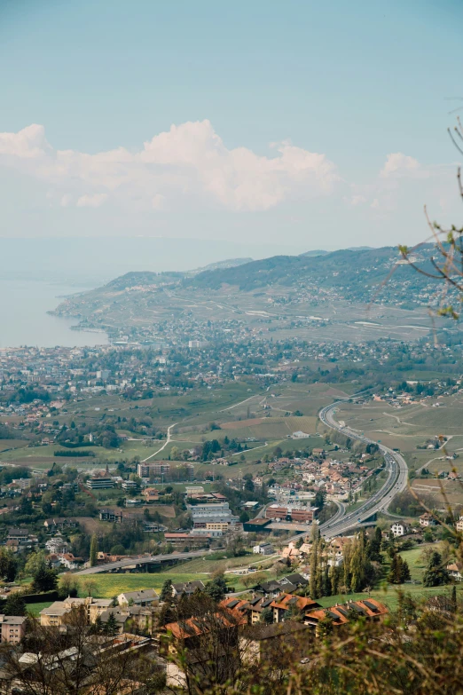 a distant view over a large town from above