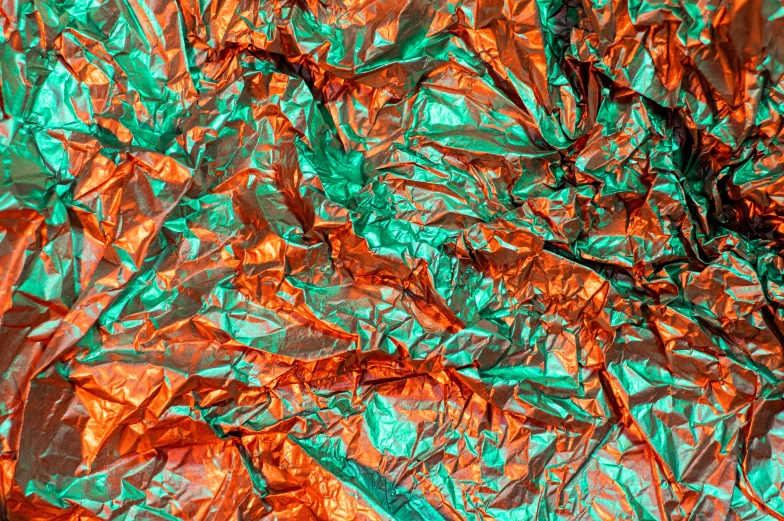 abstract painting depicting orange and green foil