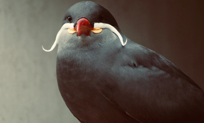 a black bird with white, yellow and red markings on it's face