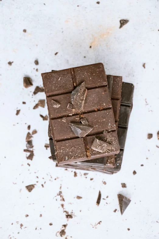 a pile of chocolate bars on a table