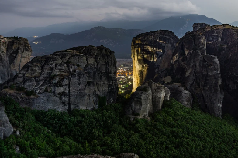 mountain with rocks, valleys and cliffs on a cloudy day