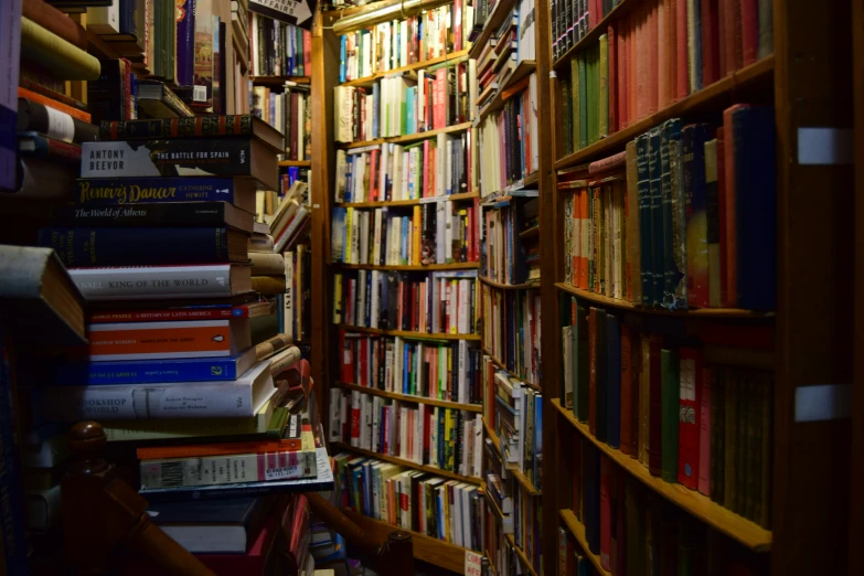 several rows of books are lined up on a wall