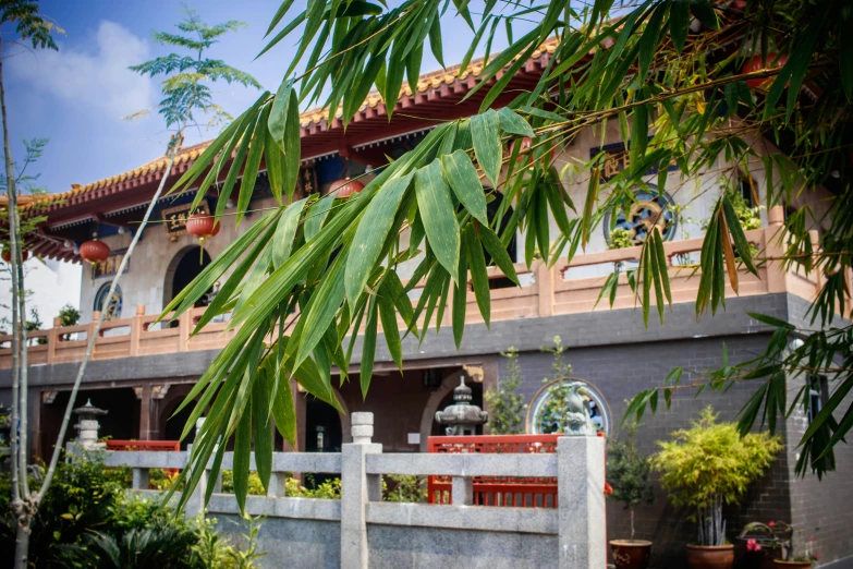 a house with a fence on one side and a building on the other